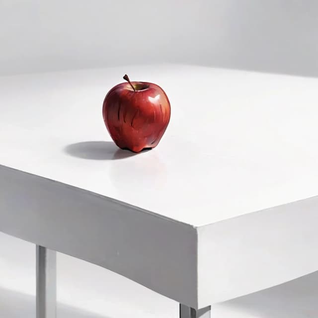 a red apple on a white table