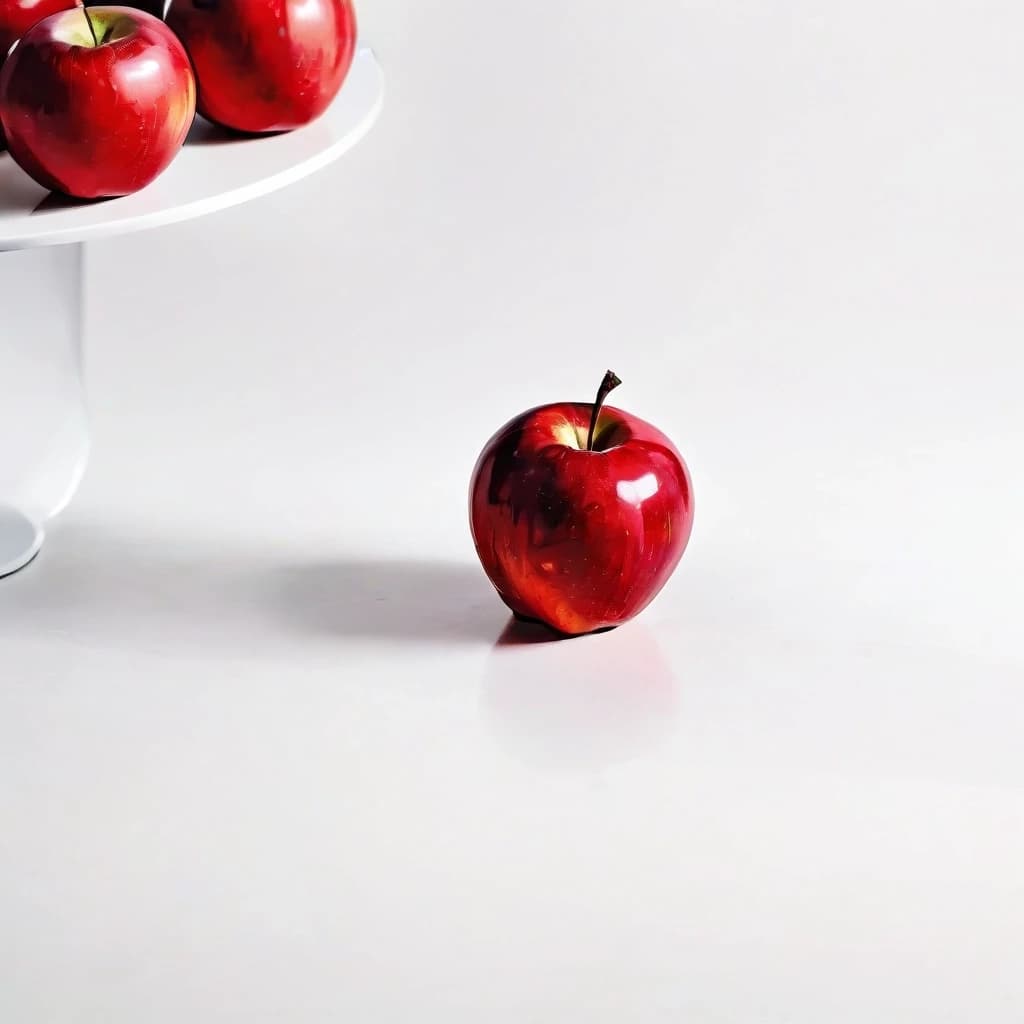 a red apple on a white table