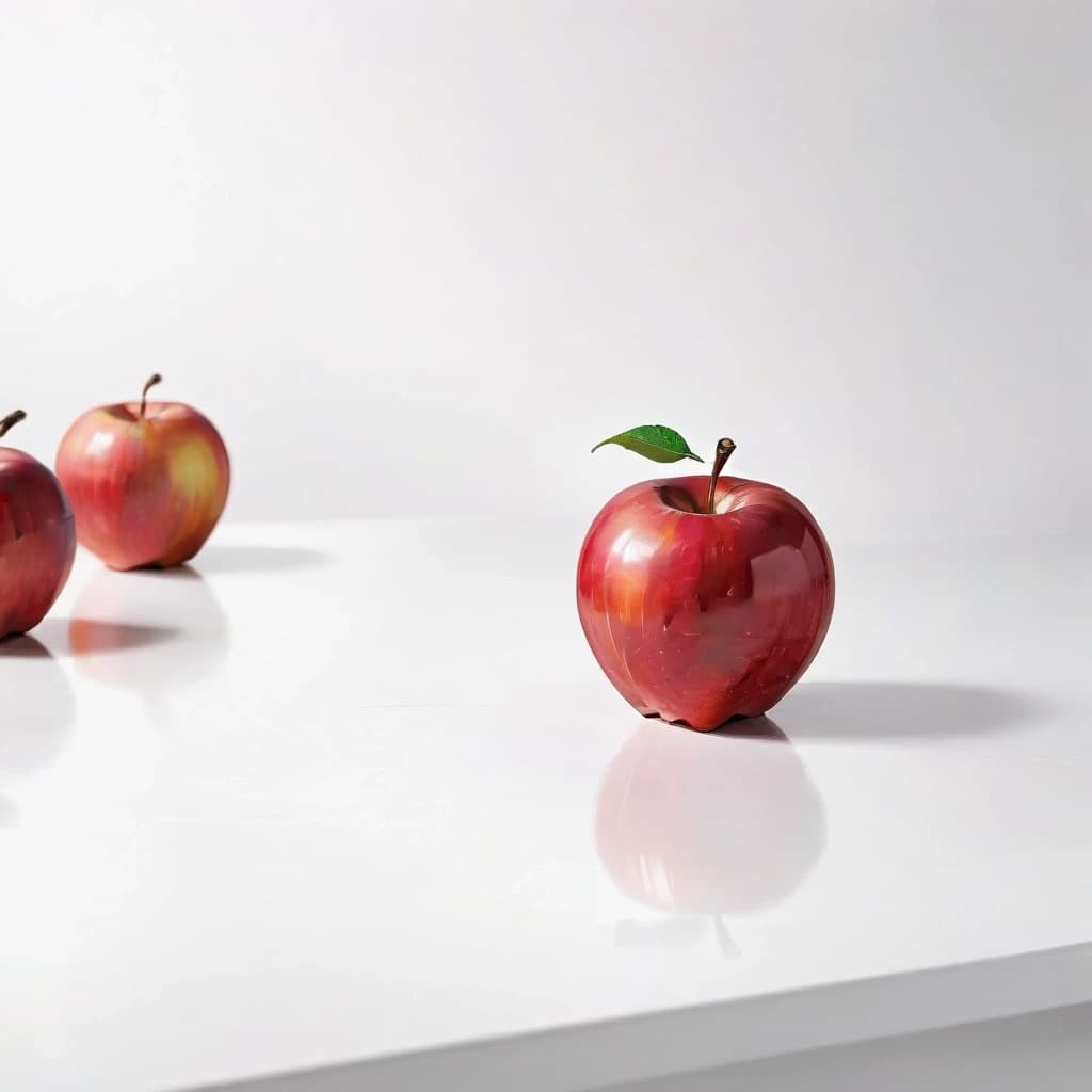 a red apple on a white table