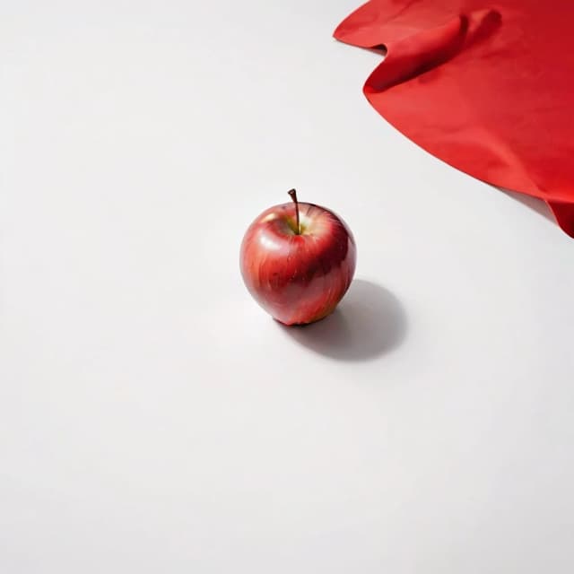 a red apple on a white table