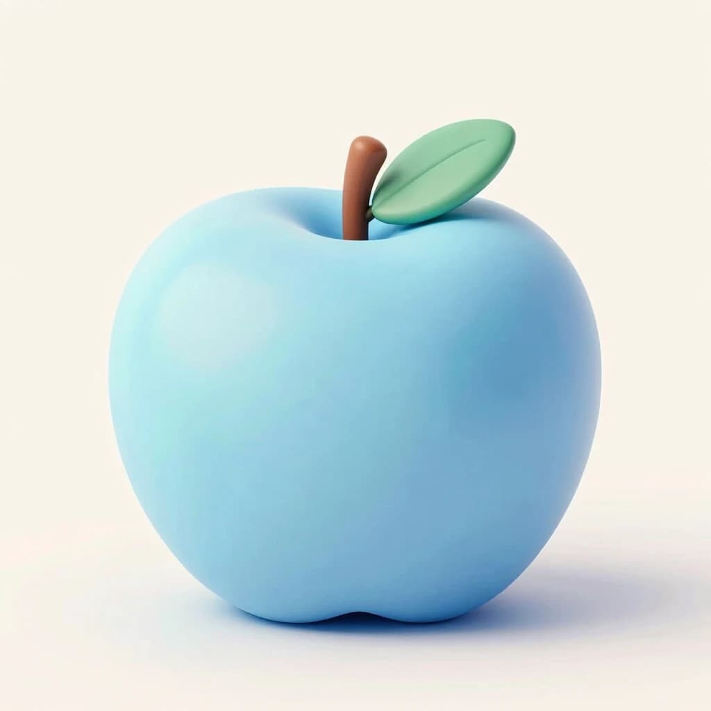 Create a hyperrealistic image in a [3:4] aspect ratio. The main subject is a blue apple fruit, which should be a plush toy with soft, stylish fur, while all other parts like the stem and leaves are photorealistic. Use a tender color palette. The composition is minimalistic, set on a light
background with soft, diffused lighting for a clean and stylish aesthetic