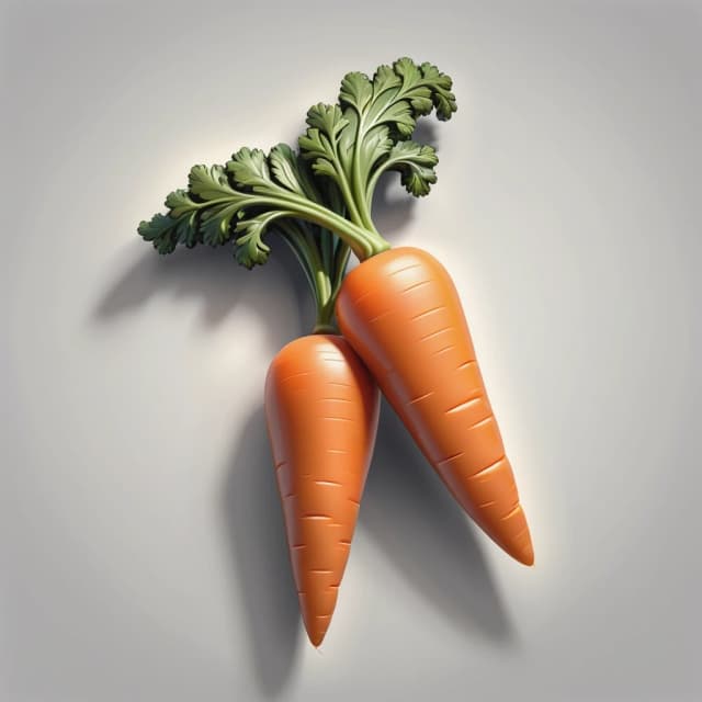 3D volumetric icon tilted at a 70 degree angle,
two carrots, no background and no additional objects,
realistic style, soft shadows, transparent background,
single object centered, no text, for a mobile game