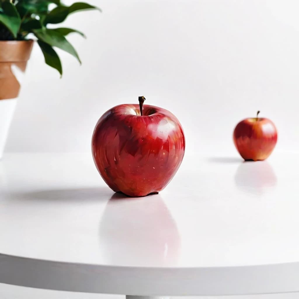 a red apple on a white table