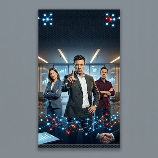 Create an impressive banner (1536 x 1920 px) on the theme of "Objections in Network Marketing." Leave space for a title. Do not place text on the banner. There should be no text on any images within the banner. Only meaningful images that accurately convey the main concept. You can include images of skeptical business people in the banner.