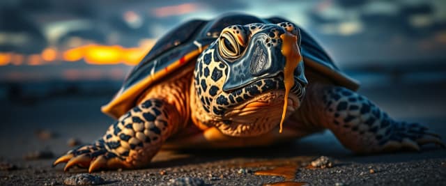 masterpiece, Portrait of a Aggressive [Loggerhead Turtle|Lucy Liu] of Chaos, at Twilight, deep focus, Guilty, Paint splotches, close-up, delicate, imposing, striking, great light, epic composition, dynamic composition, highly decorated, set logical ambient background, vibrant