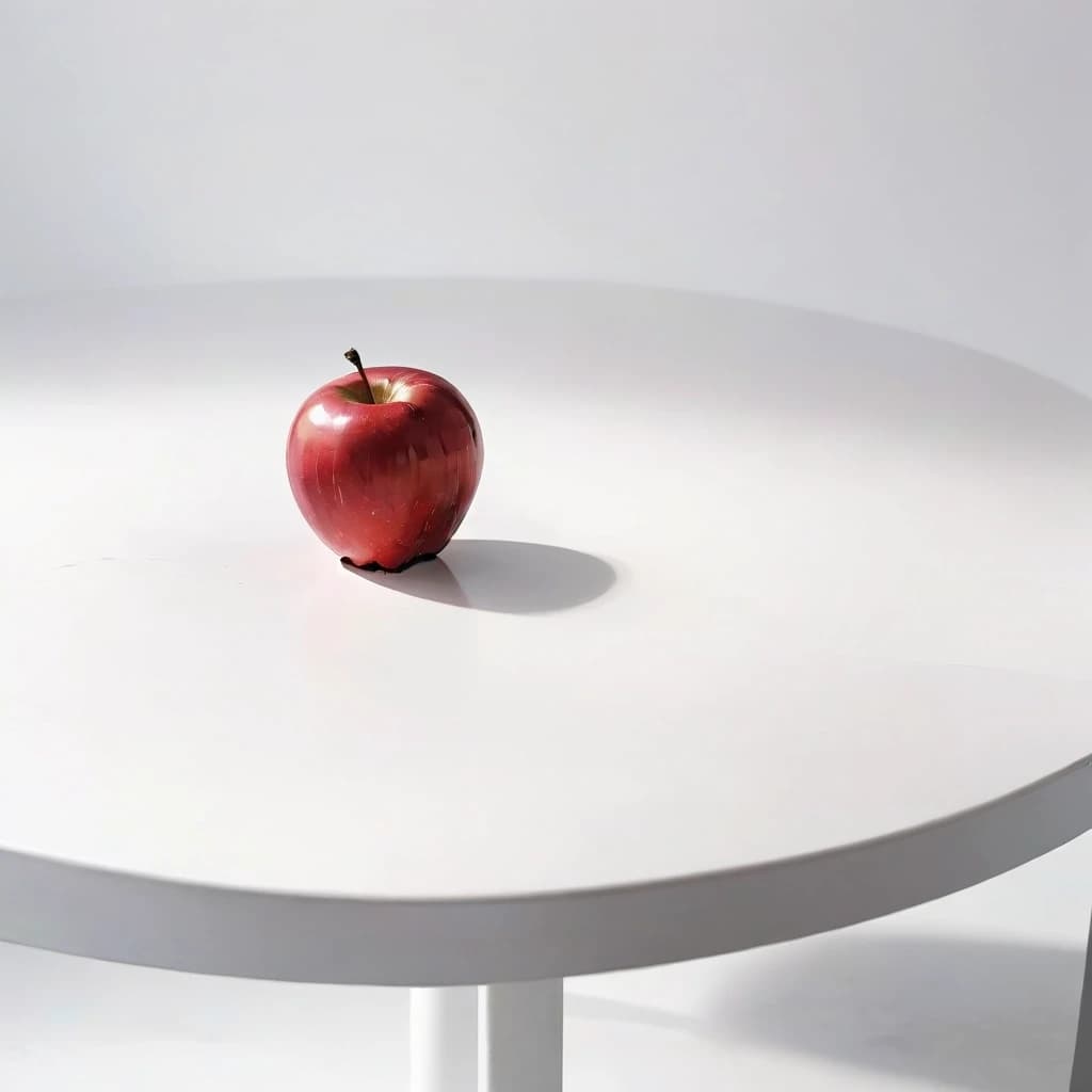 a red apple on a white table