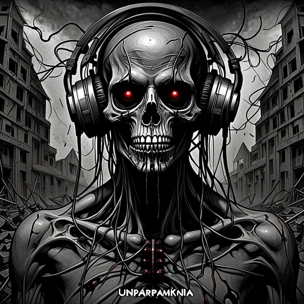 Обложка для музыкального трека  Z_Asmut - Paranoia (cicle MiSkam remix) в формате 1:1. на черном фоне изображен череп с рогами оленя. Вокруг черепа тусклое световое кольцо зеленоватого цвета в районе глазниц черепа. изображение в графическом стиле, будто нарисованное маркером