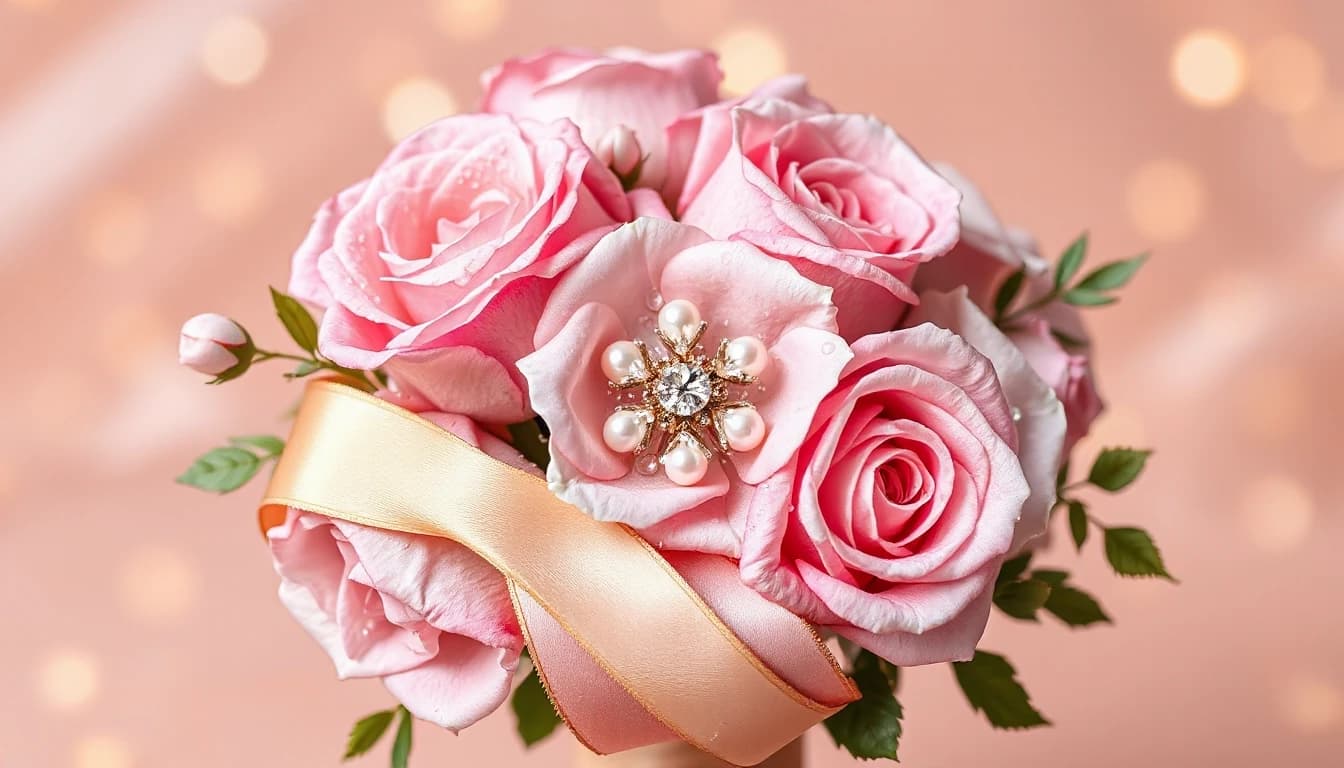 Square luxury birthday greeting card, elegant bouquet of lush roses in soft pink and lilac, porcelain-like petals decorated with dew drops and delicate pearl beads, satin champagne-gold ribbon with crystal centerpiece, feminine, glamorous, premium floral art, pastel lilac and peach background, soft glow, bokeh lights, studio lighting, ultra-detailed, realistic yet artistic style, high-end postcard design. Text on image: “Happy Birthday”
“Every age is a new facet of a woman’s beauty”, Style / Preset: luxury, elegant, realistic, CFG Guidance: 7–9