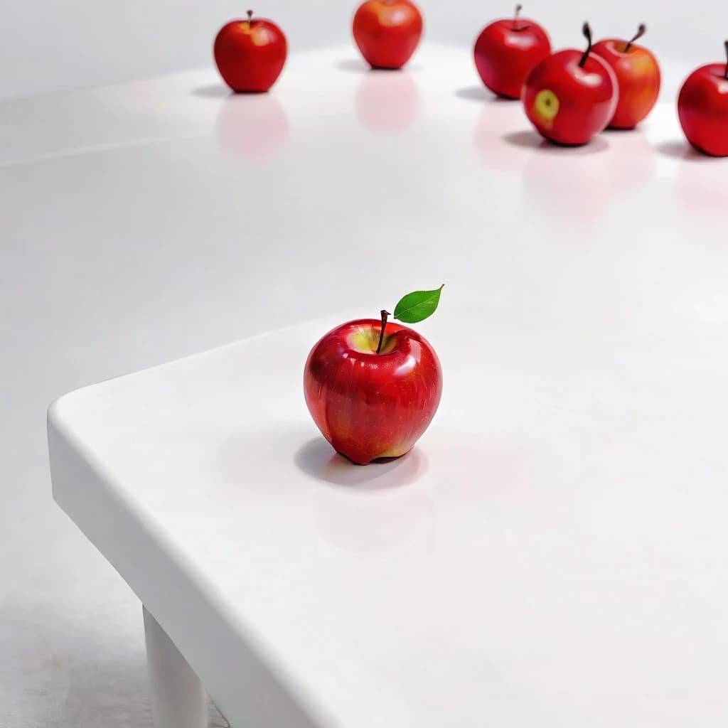 a red apple on a white table