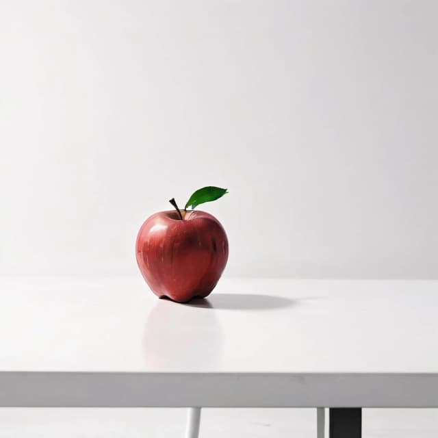 a red apple on a white table