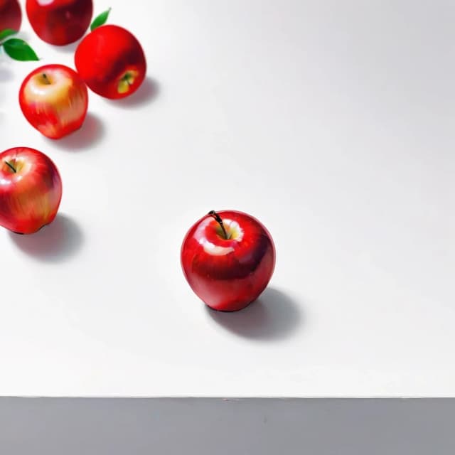 a red apple on a white table