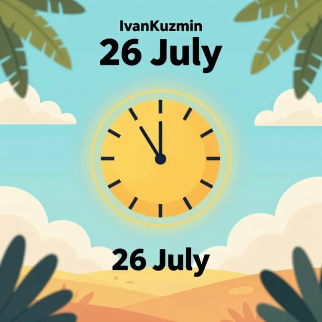 Обложка к треку в стиле Melodic Techno, исполнитель IvanKuzmin, трек называется 26 july. На обложке изображено уходящее лето и проходящее время, но она должна быть оптимистичной! Также обложка должна содержать название трека и исполнителя