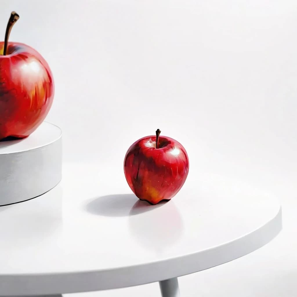 a red apple on a white table