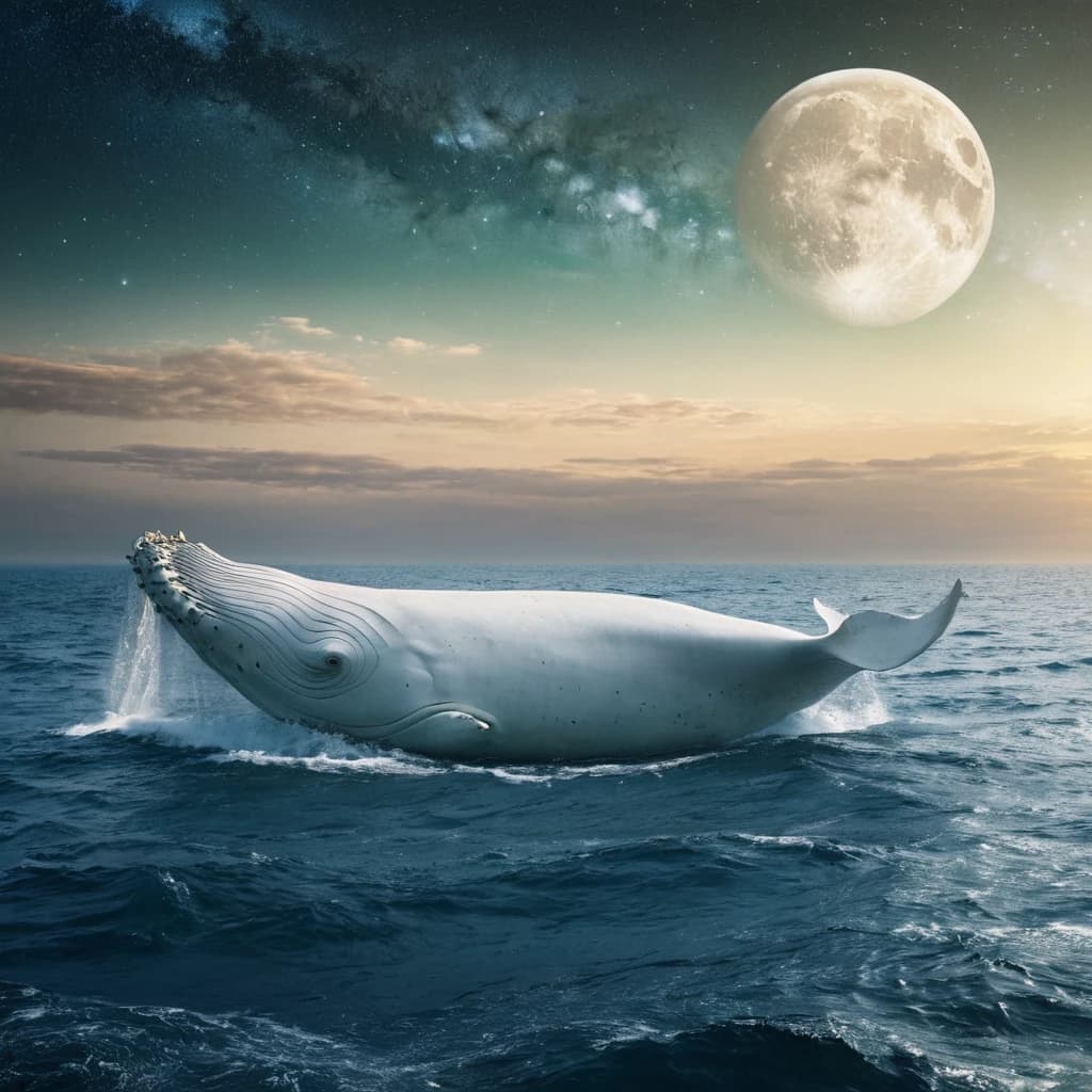 Pisces Zodiac Zign, a huge white whale is the focal point of the picture