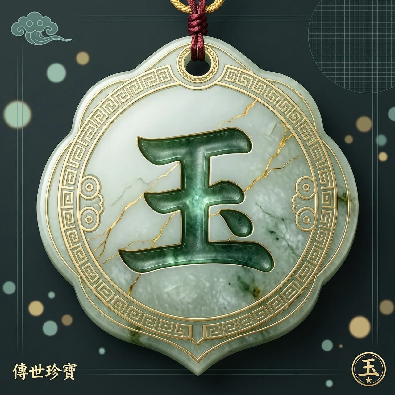 Create a video logo with the Chinese character 玉 (yù) prominently displayed in the center. The background is a detailed, stylized jade pendant in traditional Chinese design. Use shades of jade green (from light to deep), white, and subtle gold accents. The character should look like it’s carved into the jade, with a slight 3D effect. Soft, diffused lighting, elegant and ancient Chinese aesthetic. High resolution, 4K, cinematic quality.