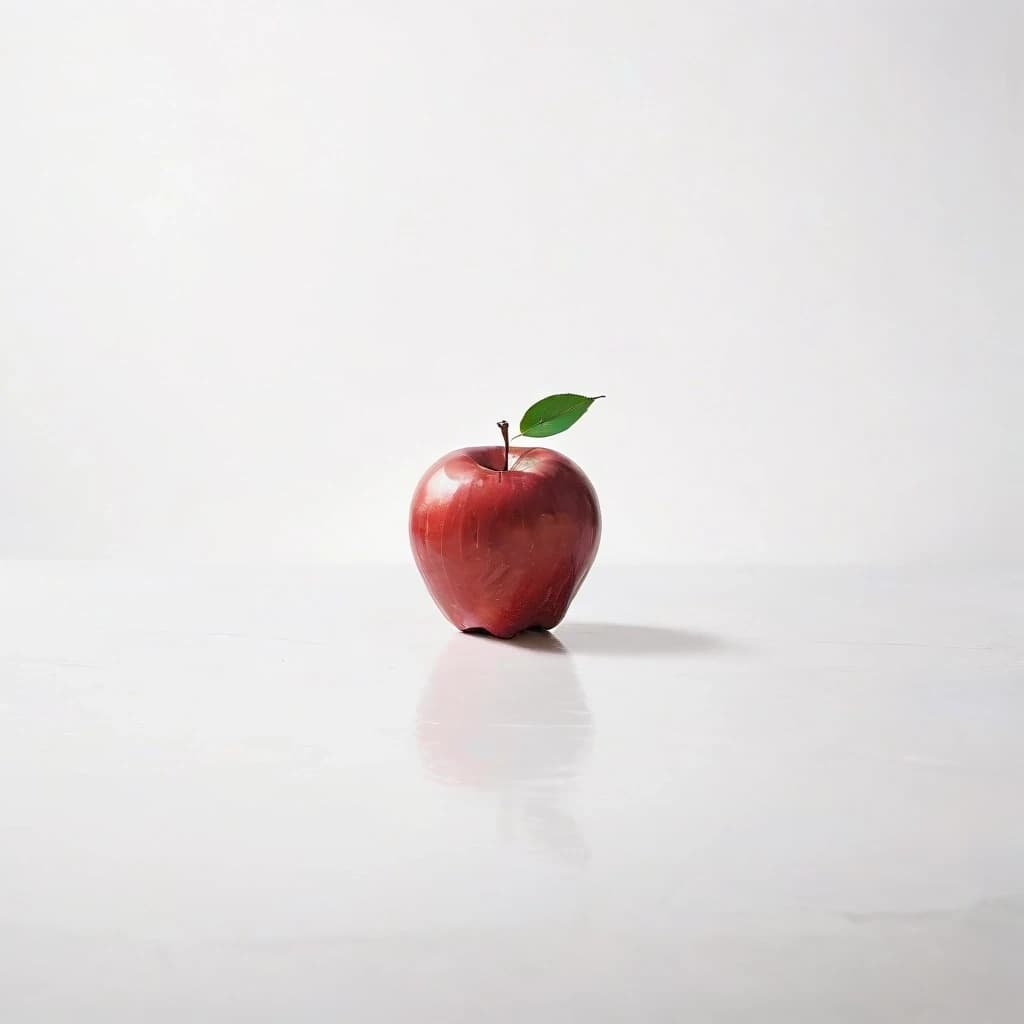 a red apple on a white table