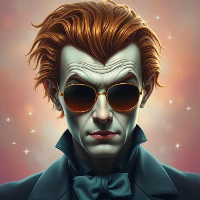 Emotional Dracula of [Jute:Copper:7], Dracula has Beehive hair, alluring Sunglasses, Fine art, 80mm, dreamy magical atmosphere, elegant, heroic, dreamlike, colorful, very coherent, perfect background, perfect symmetry, atmosphere, exquisite color, extremely stylish