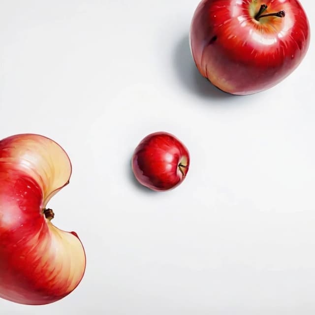 a red apple on a white table