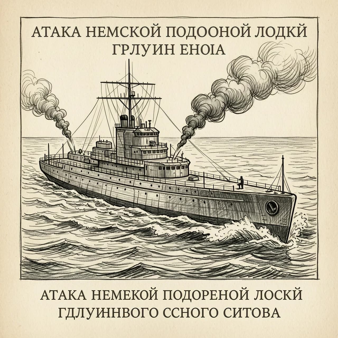 книжная иллюстрация карандашом атака немецкой подводной лодки гражданского судна