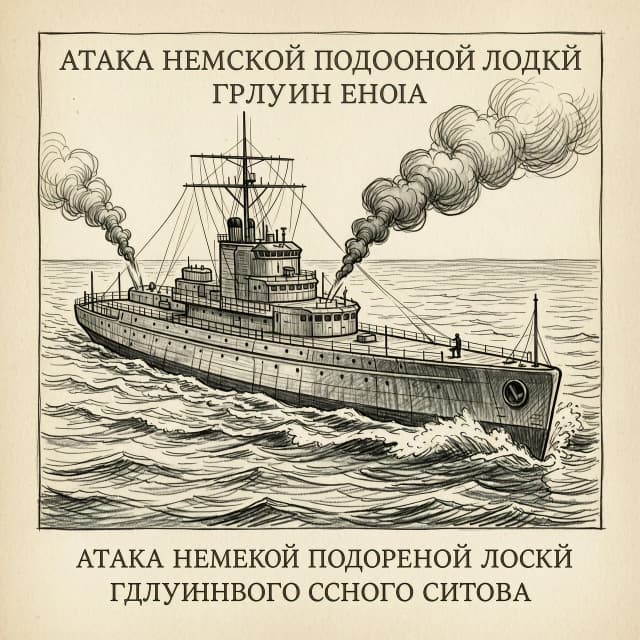 книжная иллюстрация карандашом атака немецкой подводной лодки гражданского судна