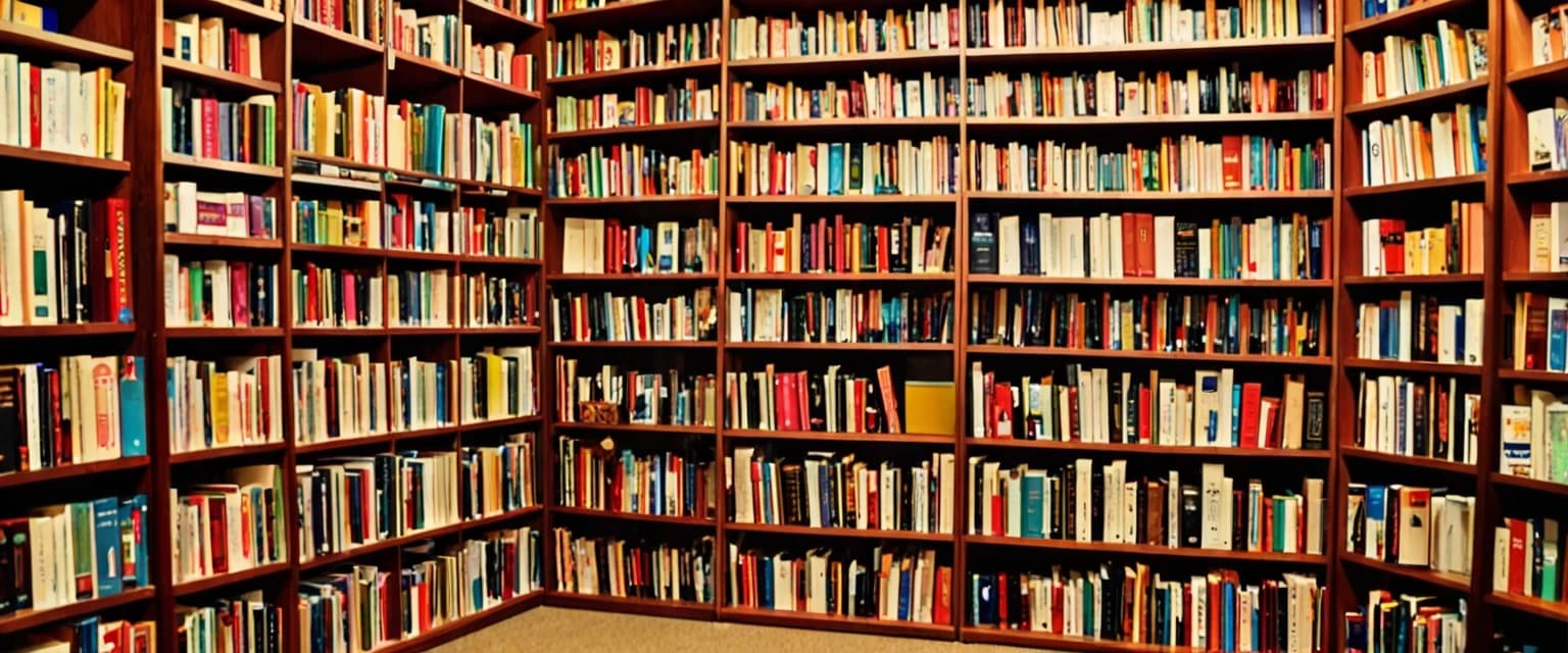 Книжные шкафы, заполненные книгами. Книги стоят и лежат, нет пустых мест.