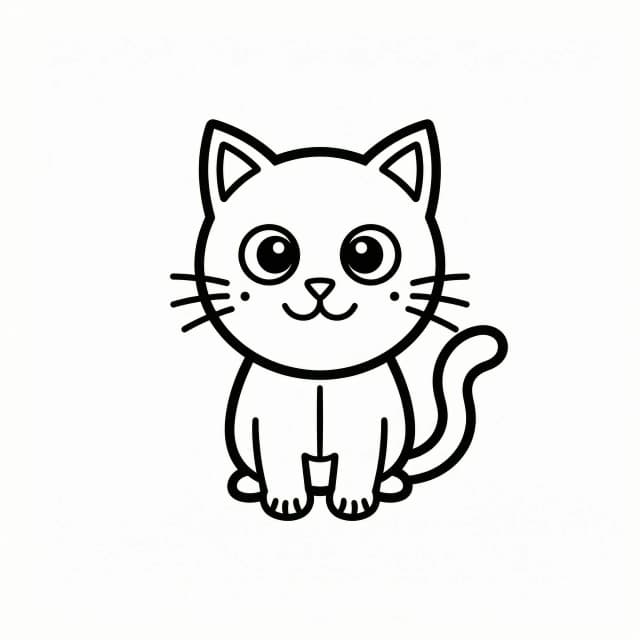 линейный рисунок, контур, раскраска, мультяшный
кот, простые формы, без фона