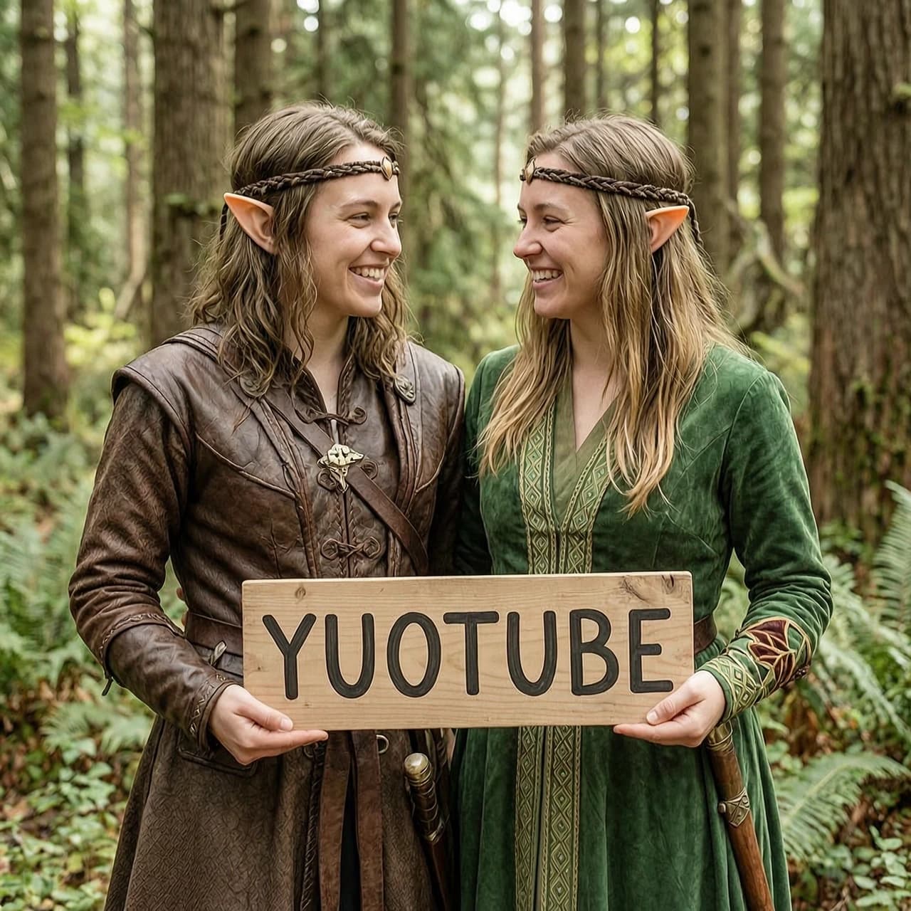 Эльфа с эльфийкой в паре и в руках держат надпись: YUOTUBE