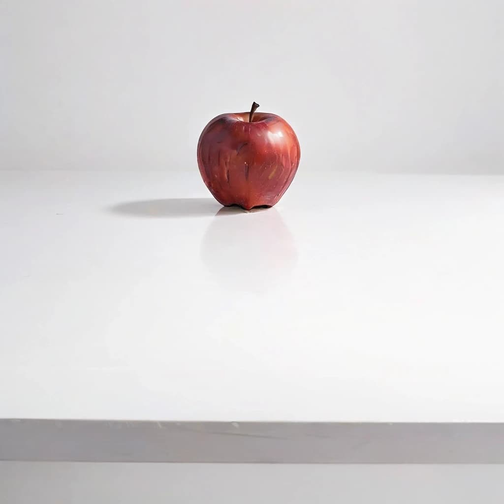 a red apple on a white table
