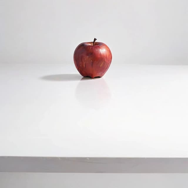 a red apple on a white table