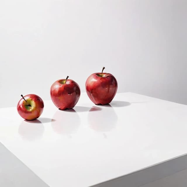 a red apple on a white table