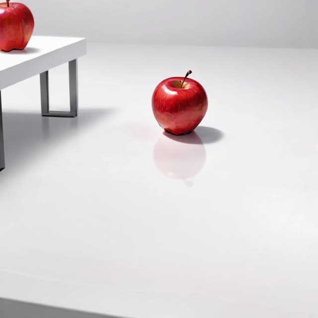 a red apple on a white table