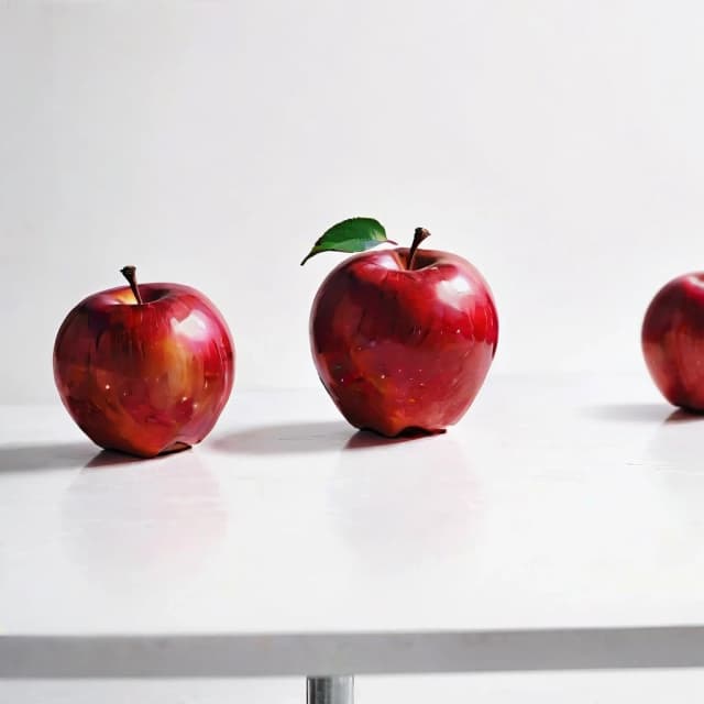 a red apple on a white table