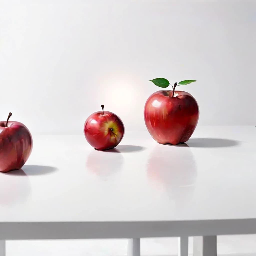 a red apple on a white table
