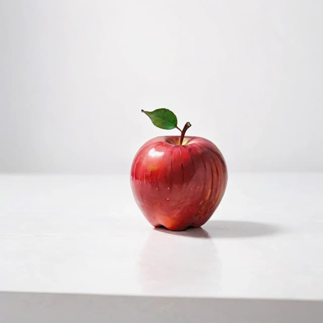 a red apple on a white table