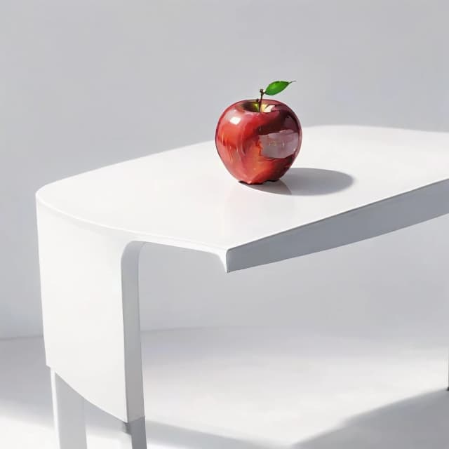 a red apple on a white table