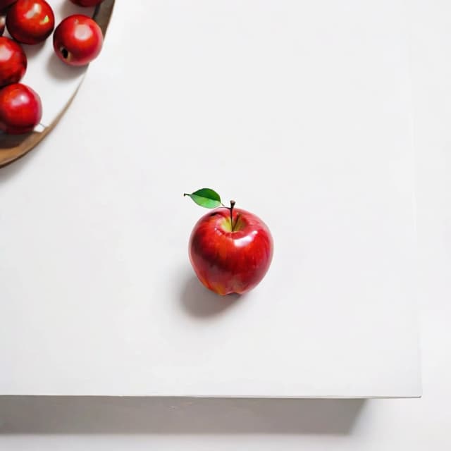 a red apple on a white table