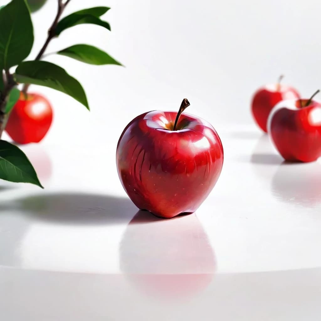 a red apple on a white table