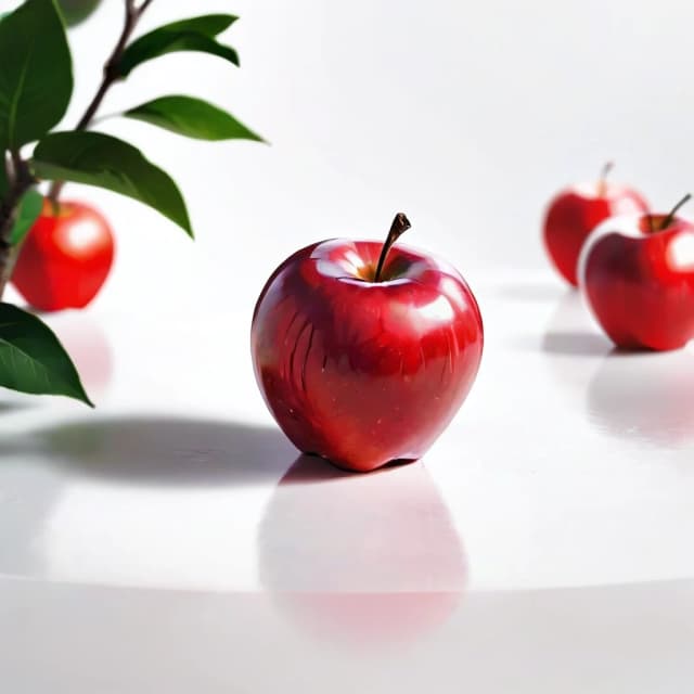 a red apple on a white table