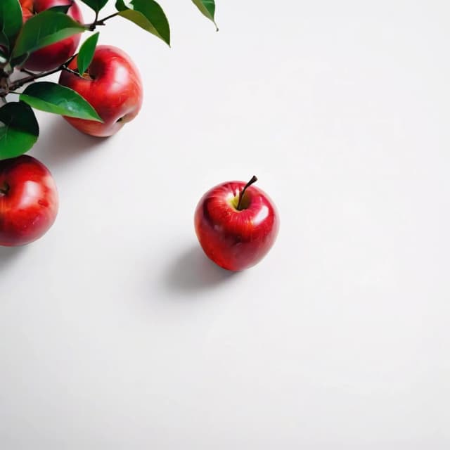 a red apple on a white table