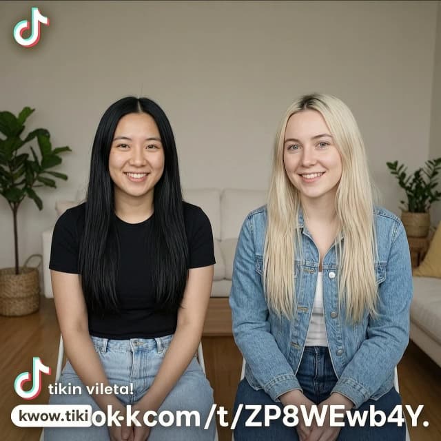 Мне нужно сделать такое же видео как по прикрепленной ссылке https://www.tiktok.com/t/ZP8WEwb4Y/. Точно такое же от фона до мимики, но с моими персонажами, прикрепленными на фотографии.
Девушка на фото слева займёт место на видео девушки с чёрными волосами, а девушка на фото справа, на видео займёт роль девушки со светлыми волосами
