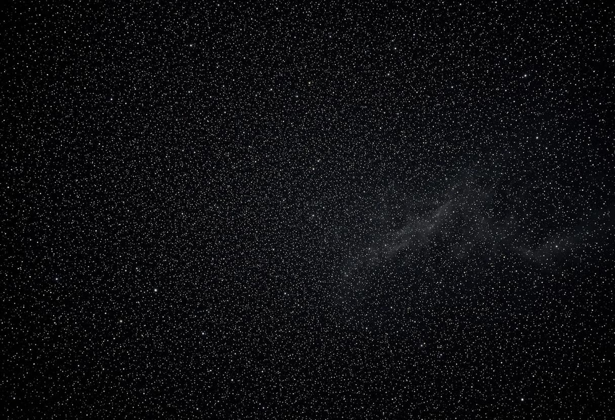 A vast, endless field of countless shimmering stars scattered across the deep black void of dark matter space. No galaxies, no spirals, no central objects — just pure, dense starfield stretching into infinity. 16:9 aspect ratio, cinematic lighting, photorealistic, 8k resolution, majestic cosmic atmosphere, subtle nebula dust wisps in the background.