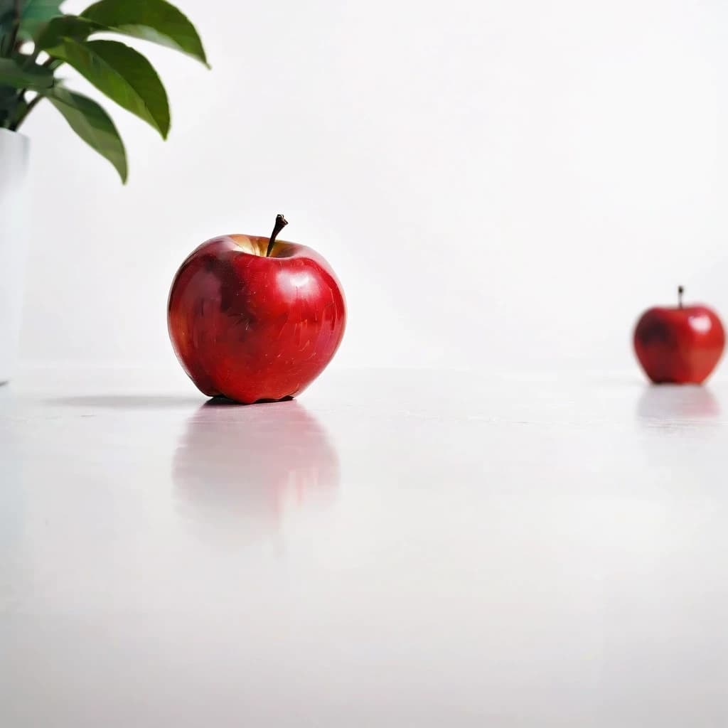 a red apple on a white table