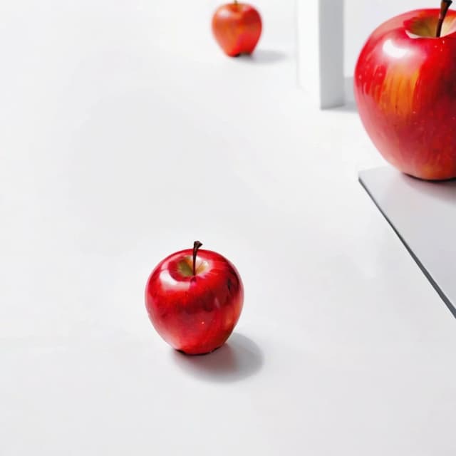 a red apple on a white table