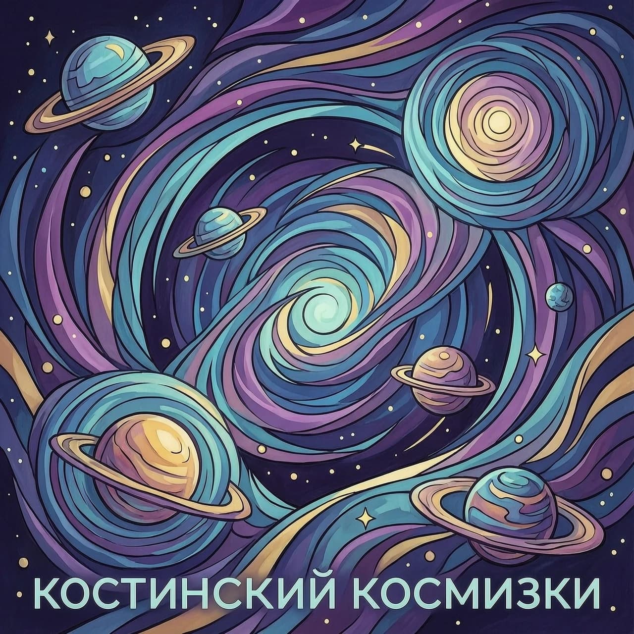 Абстрактный арт в тематике космизма, фантастический космический пейзаж