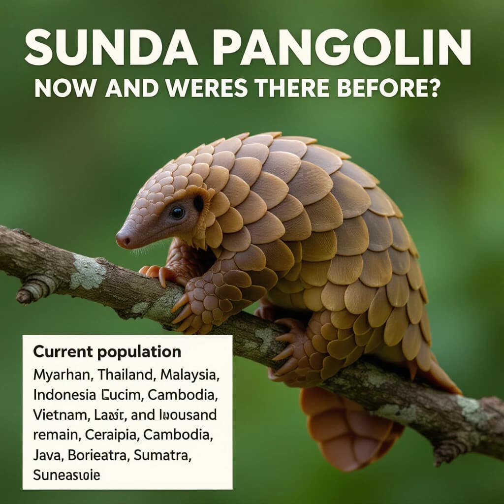 Плакат: Sunda Pangolin (Яванский панголин)
📍 Место жительства

    Ареал: Юго-Восточная Азия — Мьянма, Таиланд, Малайзия, Индонезия, Вьетнам, Лаос, Камбоджа, Сингапур, Борнео, Суматра, Ява.
    Среда обитания: тропические и субтропические леса, иногда встречается на плантациях и в редколесьях.

📉 Сколько их сейчас и сколько было раньше?

    Современная численность: точных данных нет, но популяция стремительно сокращается. В некоторых странах (например, в Малайзии и Индонезии) осталось лишь несколько тысяч особей.
    Раньше: ещё в XX веке панголины были обычны в лесах Юго-Восточной Азии. За последние десятилетия их численность сократилась более чем на 80% из-за браконьерства и вырубки лесов.
    Прогноз: если не усилить охрану, за 20 лет популяция может сократиться ещё на 80%.

🍽 Что едят?

    Рацион: исключительно муравьи и термиты. Панголин использует длинный липкий язык для ловли насекомых.
    Питание: за ночь один панголин может съесть до 200 000 муравьев или термитов.

⚖️ Сколько весят?

    Вес: взрослые особи весят от 5 до 7 кг, иногда до 10 кг.
    Размеры: длина тела 30–88 см, хвоста — до 90 см.

🛡 Угрозы и охрана

    Основные угрозы: браконьерство (используются в традиционной медицине), вырубка лесов, нелегальная торговля.
    Статус: включён в Красную книгу МСОП как «Критически уязвимый вид».

🌿 Интересные факты

    Яванский панголин — самый чешуйчатый зверь на планете.
    При опасности сворачивается в шар, защищаясь кератиновыми чешуями.
    Единственный представитель млекопитающих с такой защитой. Яванский
вмести всю эту информацию в одну картинку