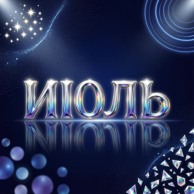 слово "июль" из глянцевых сверкающих букв