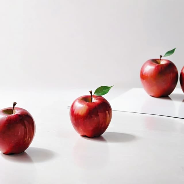 a red apple on a white table