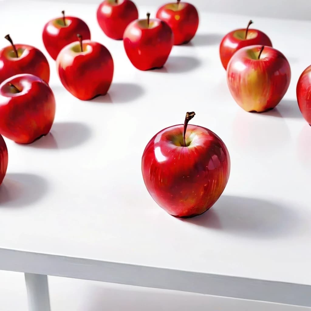 a red apple on a white table