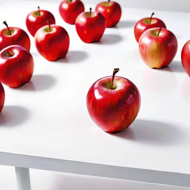 a red apple on a white table