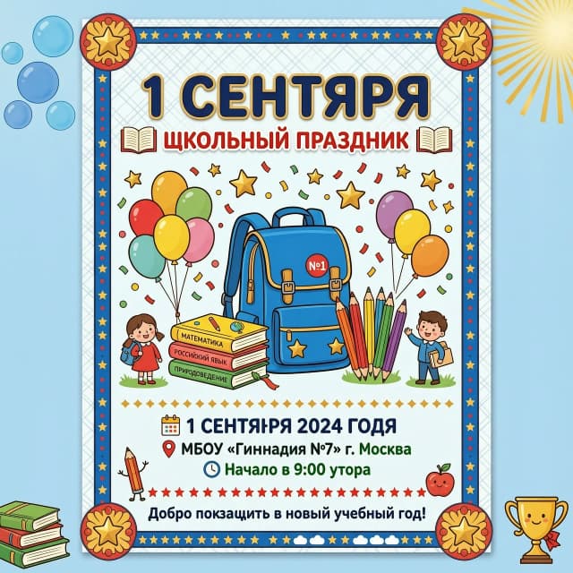 Объявление о школьном празднике 1 сентября